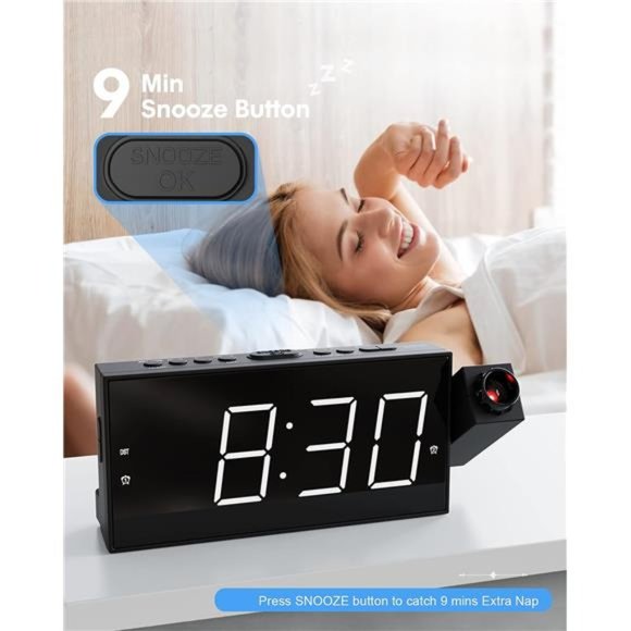 Digital Projector AlarmClock for Kids Bedroom,Plugin LED Display Clock with 350° - Picture 6 of 6